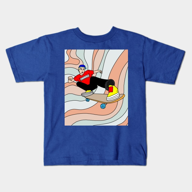 Retro Skateboarder Kids T-Shirt by flofin